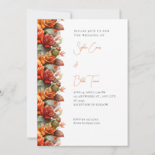 Moderne orangefarbene Rose fallen White Wedding Einladung