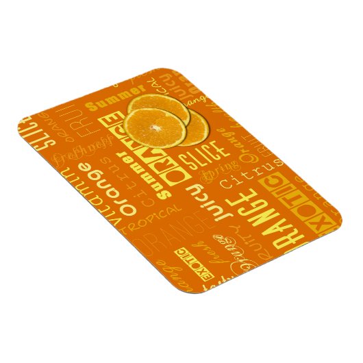 Moderne orangefarbene Typografie Fruchtscheibe Magnet (Rechte Seite)