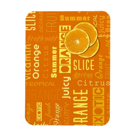 Moderne orangefarbene Typografie Fruchtscheibe Magnet (Vertikal)