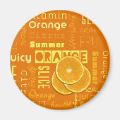Moderne orangefarbene Typografie Fruchtscheibe Magnet (Vorne)