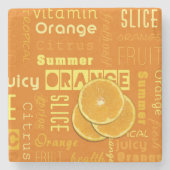 Moderne orangefarbene Typografie Fruchtscheibe Steinuntersetzer (Vorderseite)