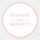 Moderne orangefarbene Typografie-Round-Wedding-Auf Runder Aufkleber (Vorderseite)