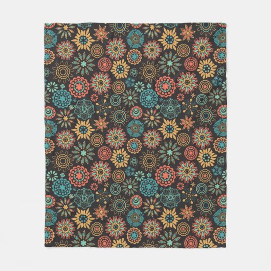Moderne, orangefarbene und aquamarine Blumenmuster Fleecedecke (Vorderseite)