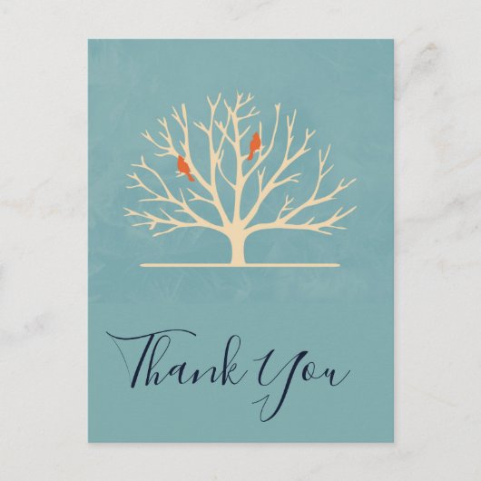 Moderne orangefarbene Vögel in einem großen Baum V Postkarte (Vorderseite)