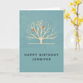 Moderne orangefarbene Vögel in einem großen Baum z Karte (Gelbe Blume)