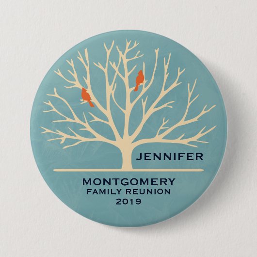 Moderne orangefarbene Vögel in einer großen Wieder Button (Vorderseite)