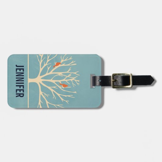 Moderne orangefarbene Vögel in einer großflächigen Gepäckanhänger (Vorderseite horizontal)