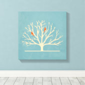 Moderne orangefarbene Vögel in einer großflächigen Leinwanddruck (Insitu (Holzboden))