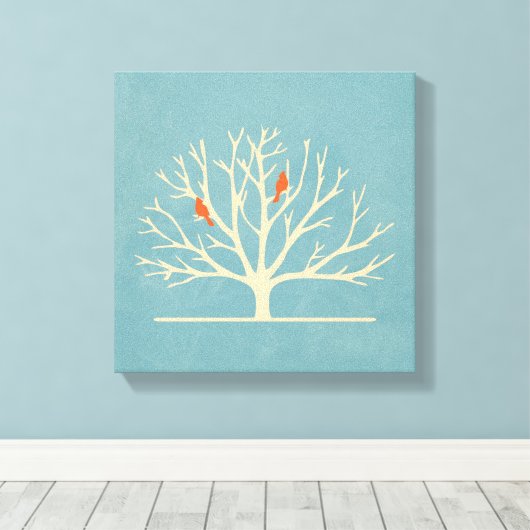 Moderne orangefarbene Vögel in einer großflächigen Leinwanddruck (Insitu (Holzboden))