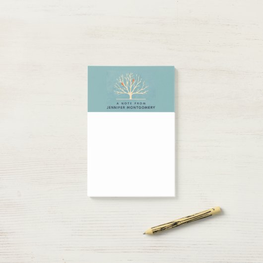 Moderne orangefarbene Vögel in einer großflächigen Post-it Klebezettel (Auf Schreibtisch)