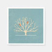 Moderne orangefarbene Vögel in einer großflächigen Serviette (Vorderseite)