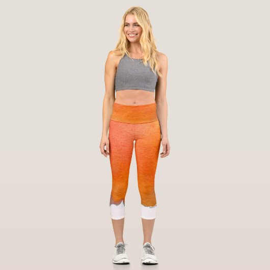Moderne, orangefarbene Wasserfarbe künstlerische,  Capri Leggings (Vorderseite)
