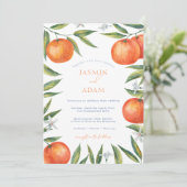 Moderne Orangen, mediterrane Zitrushochzeit Einladung (Stehend Vorderseite)