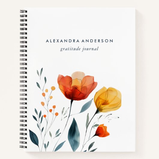 Moderne Orangenfarben-Wildblumen minimal Notizblock (Vorderseite)
