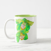 Moderne Orchid Pop Art Blume Zweifarbige Tasse (Links)