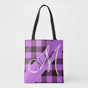 Moderne Orchidee Schwarz Plaid Tartan   Fügen Sie  Tasche