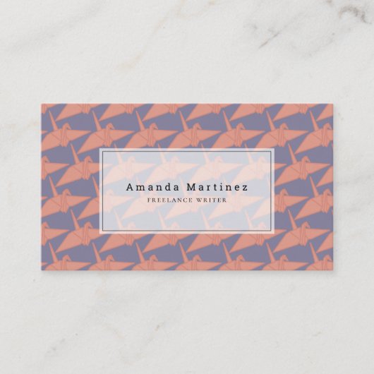 Moderne Origami Crane Muster Lila & Orange Visitenkarte (Vorderseite)