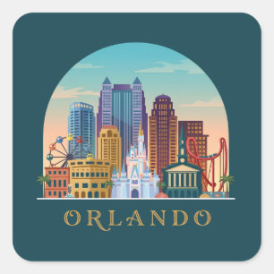Moderne Orlando Florida Vintage-Silhouette Quadratischer Aufkleber