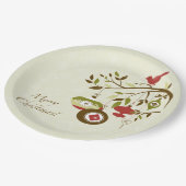 Moderne Ornamente Bird on Tree Frohe Weihnachten Pappteller (Schrägansicht)