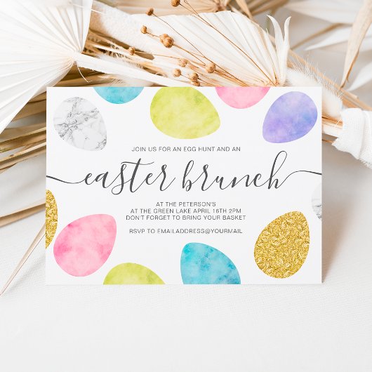 Moderne Osterbrunch Goldpastete Aquarelleier Einladung