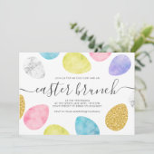 Moderne Osterbrunch Goldpastete Aquarelleier Einladung (Stehend Vorderseite)