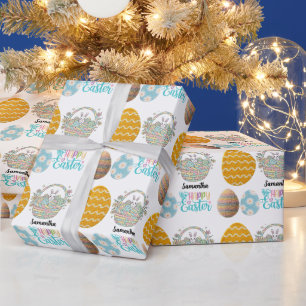 Moderne Ostereier-Muster mit individuellem Namen Geschenkpapier