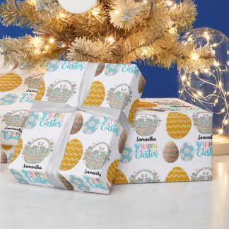Moderne Ostereier-Muster mit individuellem Namen Geschenkpapier
