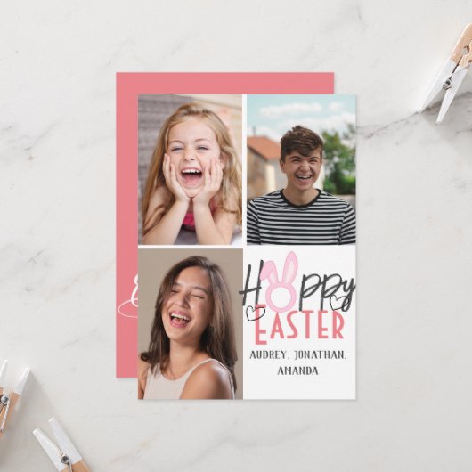 Moderne Osterfeier, 3-Foto-Kollektion Karte (Vorderseite/Rückseite Beispiel)