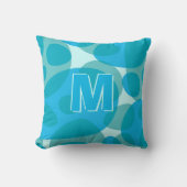 Moderne Oval Bläschen Aqua Blue Monogram Pillow Kissen (Vorderseite)