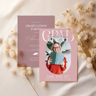Moderne Oval Foto & Signature Graduation Party Einladung