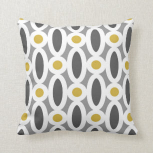 Moderne Oval Links Muster in Mustard und Grau Kissen