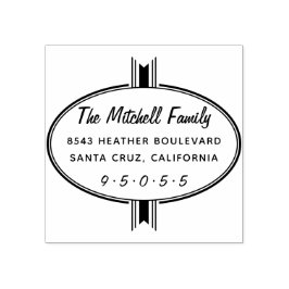 Moderne Oval Ribbon Familienname Rücksendeadresse Gummistempel