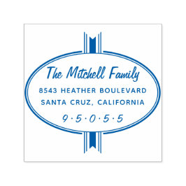 Moderne Oval Ribbon Familienname Rücksendeadresse Permastempel