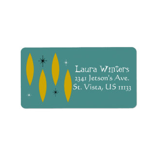 Moderne Ovalen, Sternexplosionen, Gold auf Aquamar Adressaufkleber