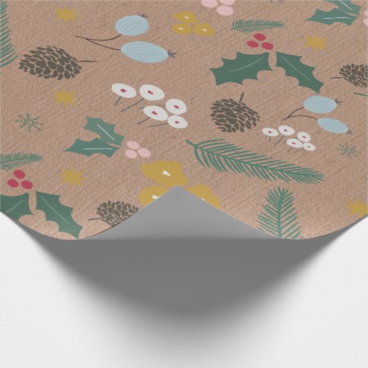 Moderne Oversified Christmas Foliage Pattern Kraft Geschenkpapier (Ecke)