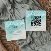 Moderne Ozean-Gezeiten-Hochzeit QR-Code-RSVP-Karte