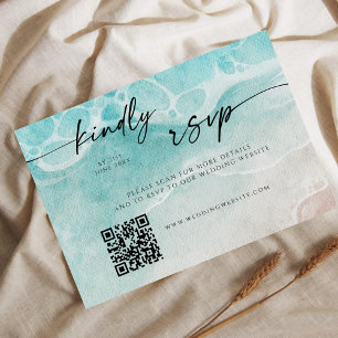 Moderne Ozean-Gezeiten-Hochzeit QR-Code-RSVP-Karte Save The Date