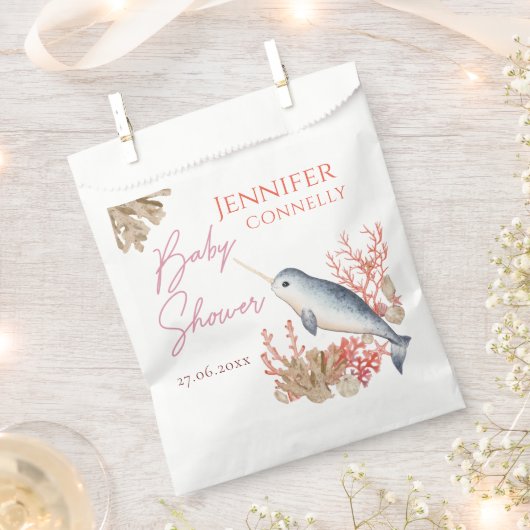 Moderne Ozeanbaby Narwhal & Aquarell Muscheln Geschenktütchen (Ausgeschnitten)