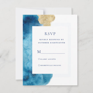 Moderne Ozeanblaue Aquarell-Gold-Antwortkarte RSVP Karte