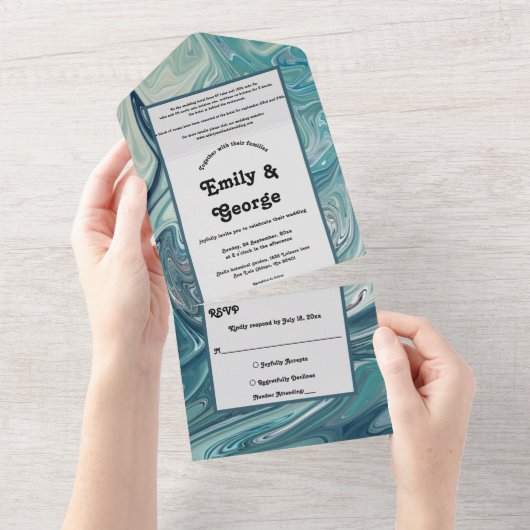 Moderne Ozeanblüten Pastel Abstrakte Hochzeit All In One Einladung (Abreißen)