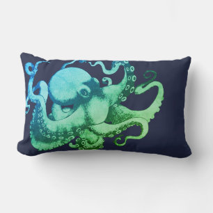 Moderne Ozeantöne Meereskreatur Oktopus Lendenkissen