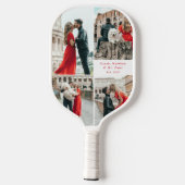 Moderne Paare 4 Foto Collage Pickleball Schläger (Rückseite)