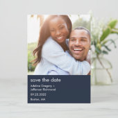 Moderne paare Foto Blue Wedding rettet das Datum Save The Date (Stehend Vorderseite)