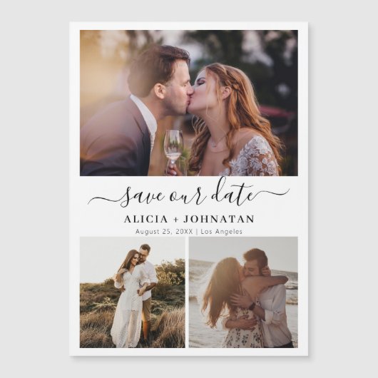 Moderne Paare Foto Collage Hochzeit speichern das Magneteinladung (Vorderseite)