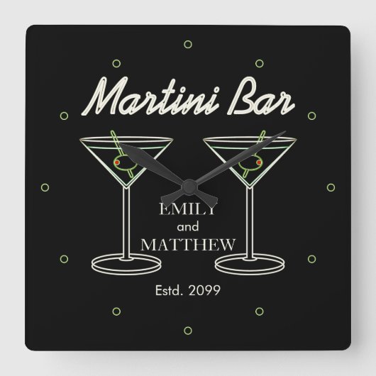 Moderne Paare: Martini-Bar Quadratische Wanduhr (Vorderseite)