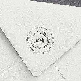 Moderne Paare Monogram Round-Rücksendeadresse Permastempel