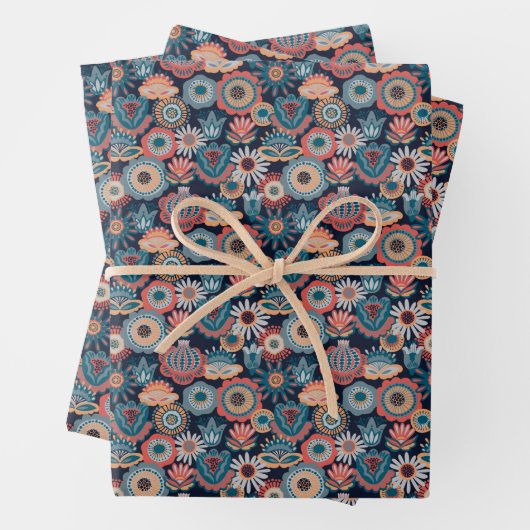 Moderne Paisley Blume Muster Wrapping Geschenkpapier Set (Beispiel)