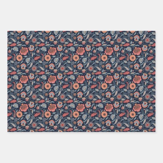 Moderne Paisley Blume Muster Wrapping Geschenkpapier Set (Vorderseite)