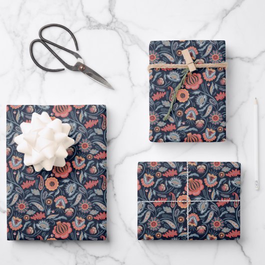 Moderne Paisley Blume Muster Wrapping Geschenkpapier Set (Vorderseite)
