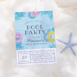 Moderne Palm Blätter & Ananas Pool Geburtstagspart Einladung